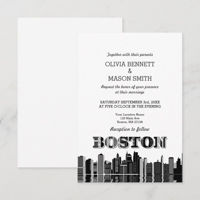 Boston Morsa Skyline Cityscape Wedding bjudande Inbjudningar (Fram/baksida)