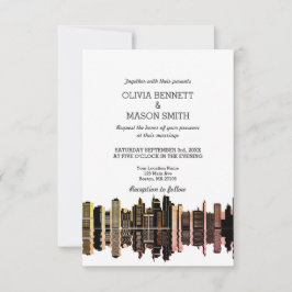 Boston Morsa Skyline Cityscape Wedding bjudande Inbjudningar
