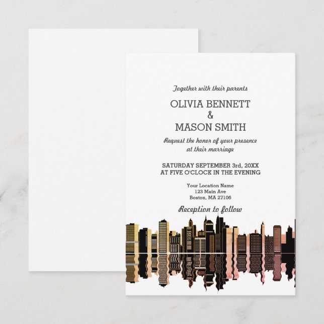 Boston Morsa Skyline Cityscape Wedding bjudande Inbjudningar (Fram/baksida)