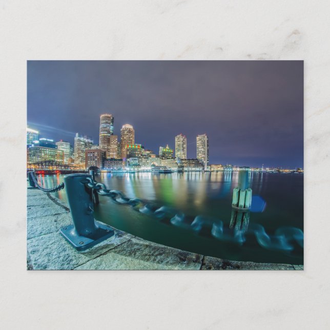 Boston morsa skyline nattetid vykort (Framsida)