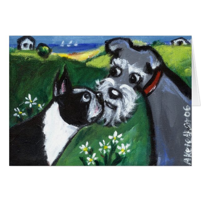 boston möter schnauzeren hälsningskort (Framsidan Horizontal)