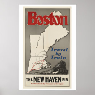 Boston New Haven Railroad Vintage Resaaffisch Affi Poster