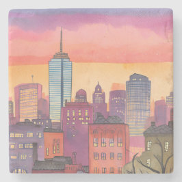 Boston North End Akvarell MA Stadsscen Stenunderlägg