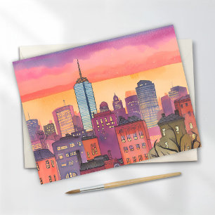 Boston North End Watercolor MA Stadsscen Kort