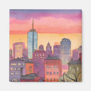 Boston North End Watercolor MA Stadsscen Magnet