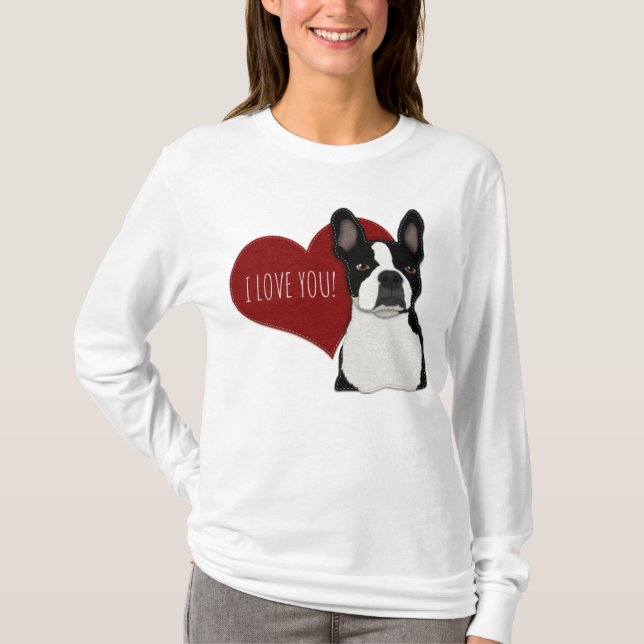 Boston och Frenchie Mix Hund | Cute Hundar T Shirt (Framsida)