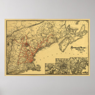 Boston och Maine Railroad Karta 1898 Poster