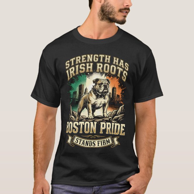 Boston Pride Irish Roots Bulldog T Shirt (Framsida)