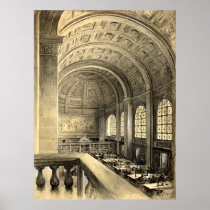 Boston Public Bibliotek Bates Hall 1896 Poster