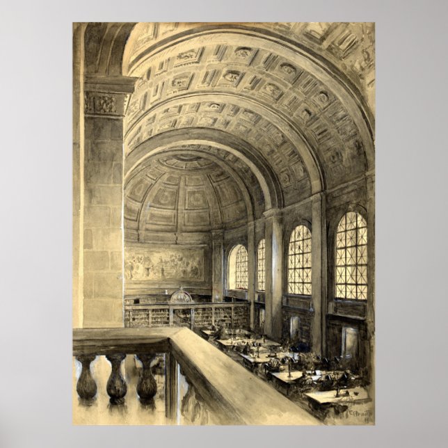 Boston Public Bibliotek Bates Hall 1896 Poster (Framsidan)