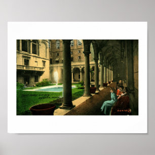 Boston Public Bibliotek, Courtyard, 1910 Vintage Poster