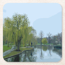 Boston Public Garden Massachusetts Målning Underlägg Papper Kvadrat