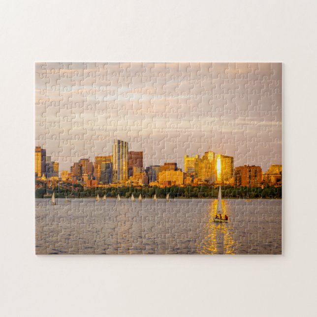 Boston Puzzle - Boston Skyline vid Sunset Pussel (Horisontell)