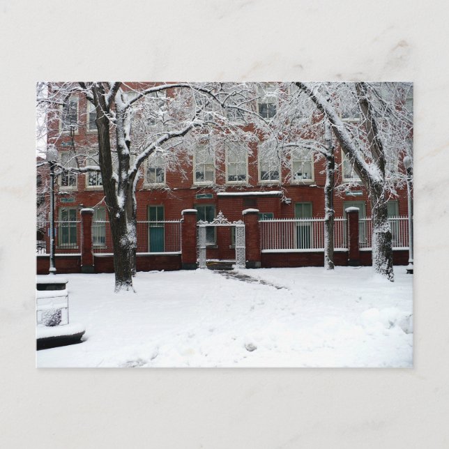 Boston Red School House i Winter White Snö Vykort (Framsida)