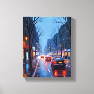 Boston Regn Stadsgata Downtown Massachusetts Canvastryck
