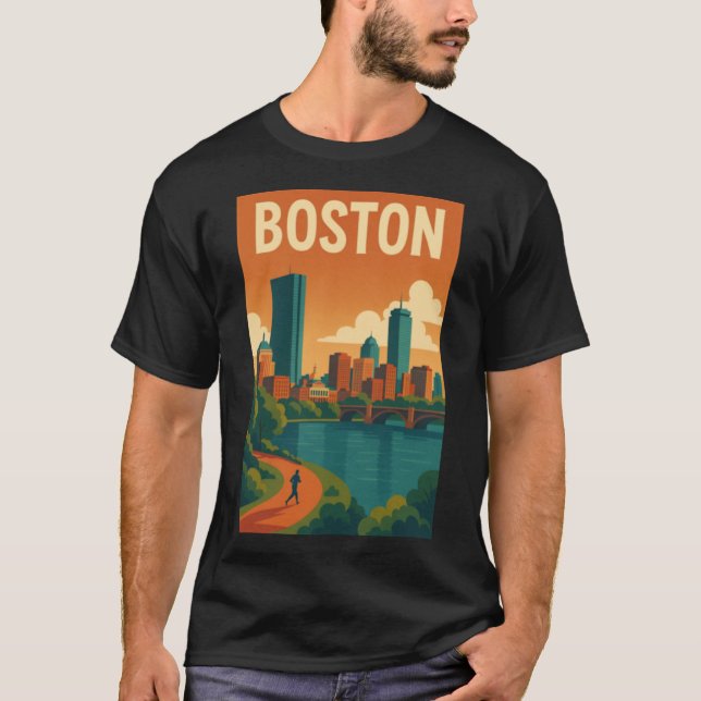 Boston Retro Poster T Shirt (Framsida)
