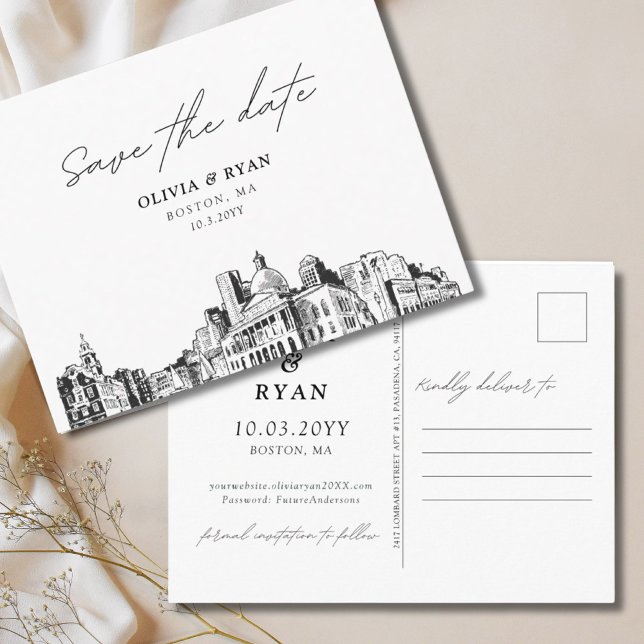 Boston Save Date Postcard Bröllop Vykort (Boston Save the Date Postcard Wedding
)