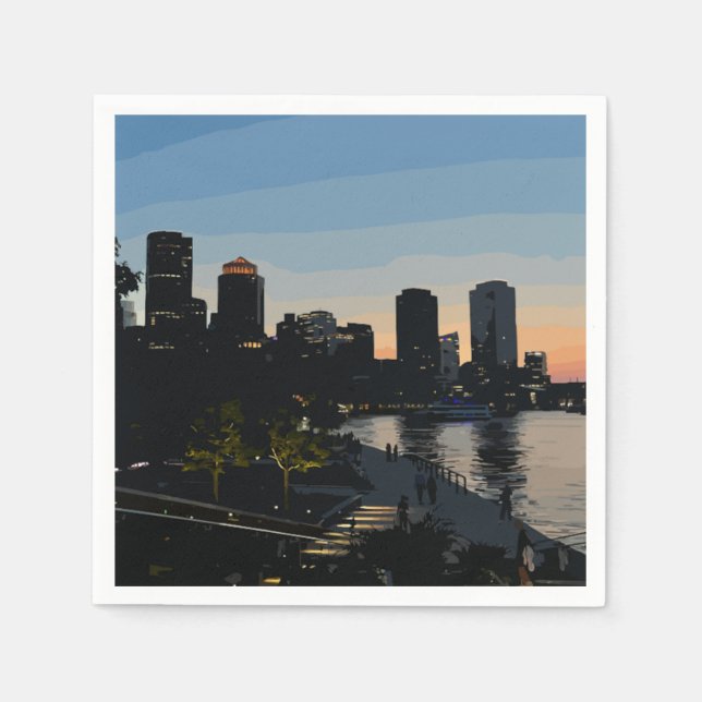 Boston Seaport Solnedgång Stadssilhuett Pappersservett (Framsidan)