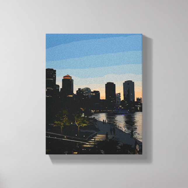 Boston Seaport Solnedgång Stadssiluett Canvastryck (Framsida)