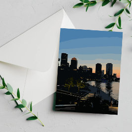 Boston Seaport Solnedgång Stadssiluett Kort