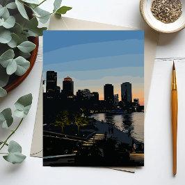Boston Seaport Sunset City Skyline Vykort