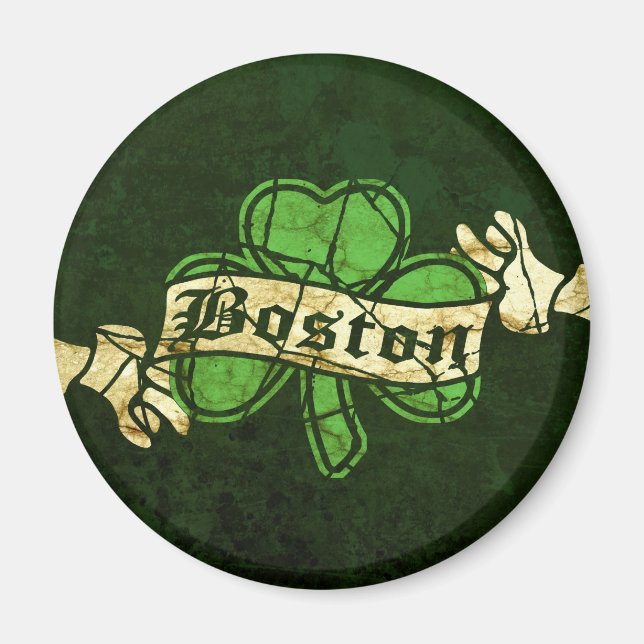 Boston Shamrock Vintage Stil Magnet (Framsidan)