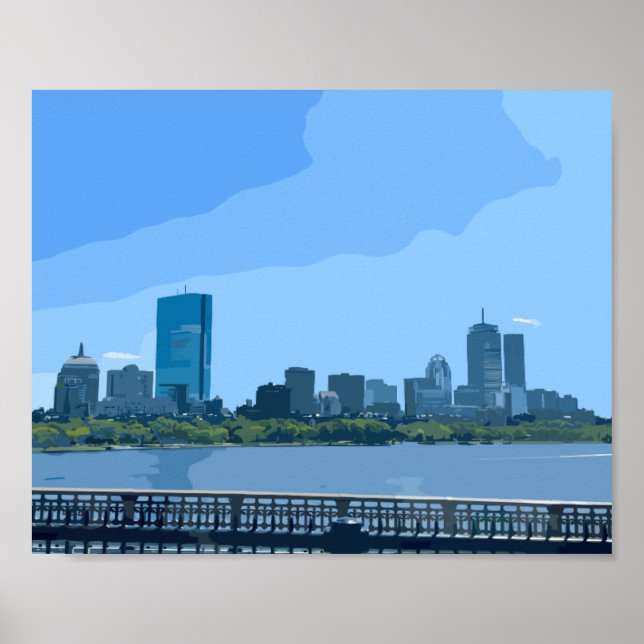 Boston Siluett Charles River Målning Poster (Framsidan)