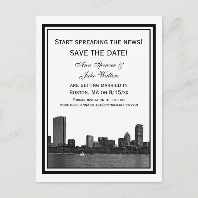 Boston Siluett Infattad Save the Date Meddelande Vykort (Framsida)