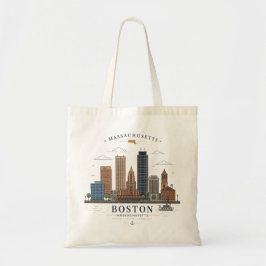 Boston Siluett Massachusetts Resa Souvenir Tygkasse