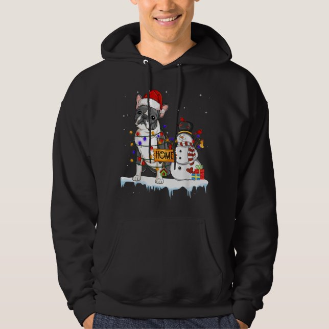 Boston skräcker Hund jul jul Snögubbe Julafton Lju Hoodie (Framsida)