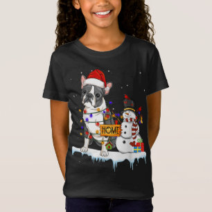 Boston skräcker Hund jul jul Snögubbe Julafton Lju T Shirt