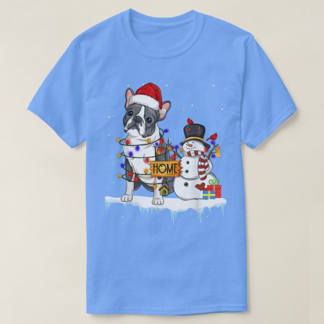 Boston skräcker Hund jul jul Snögubbe Julafton Lju T Shirt (Design framsida)