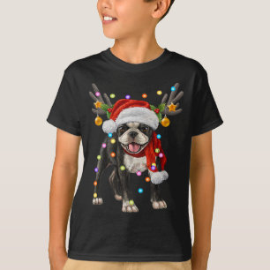 Boston skräcker hund jul, ljus Julafton hund älska T Shirt