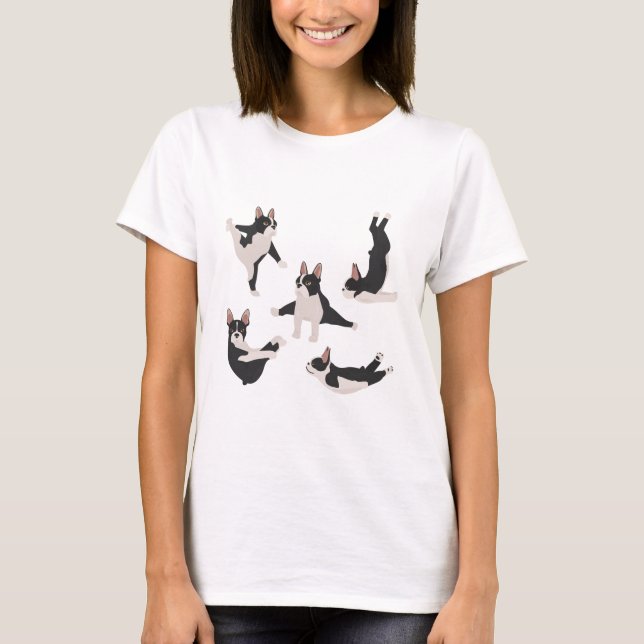 Boston skräcker hund yoga t shirt (Framsida)