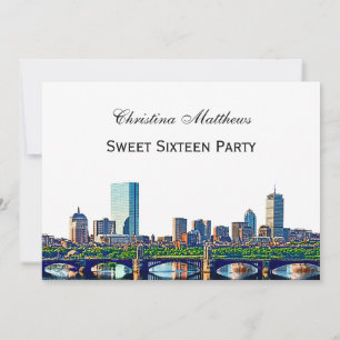 Boston Skyline #2Col Sweet 16-fest Inbjudningar