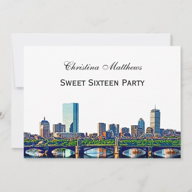 Boston Skyline #2Col Sweet 16-fest Inbjudningar (Baksida)