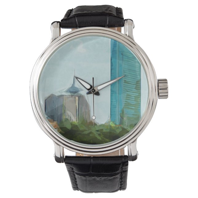 Boston Skyline Abstrakt Impressionism Armbandsur (Framsida)