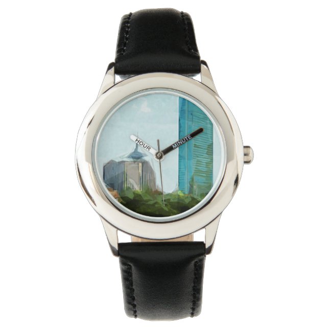 Boston Skyline Abstrakt Impressionism Armbandsur (Framsida)