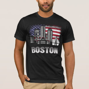Boston Skyline American Flagga T-Shirt