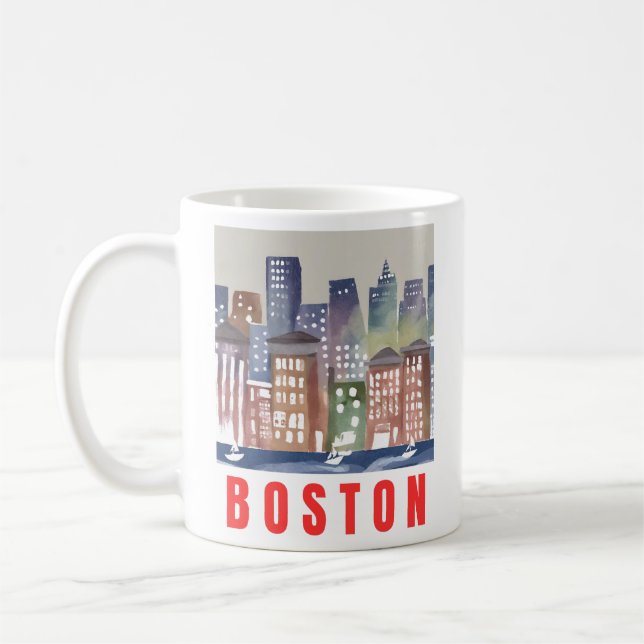 Boston Skyline Art: Historiska landmärken Kaffemugg (Vänster)