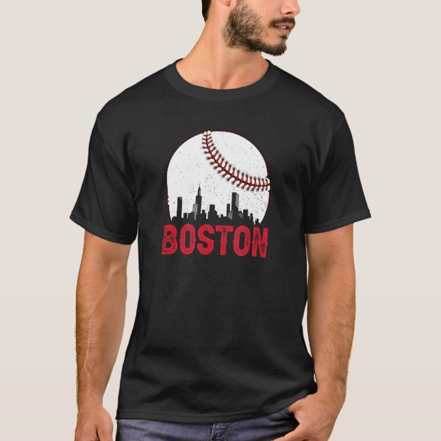Boston Skyline Boston Massachusetts Baseball Citys T Shirt (Framsida)