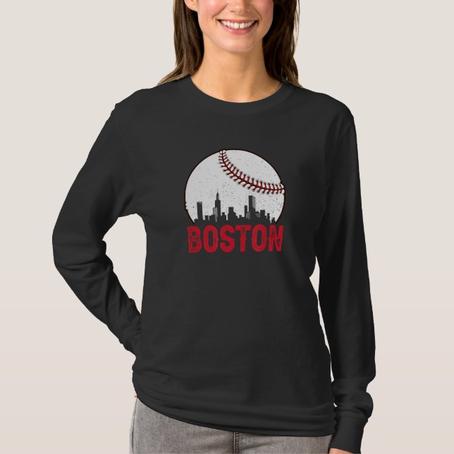 Boston Skyline Boston Massachusetts Baseball Citys T Shirt (Framsida)