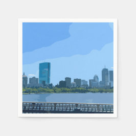 Boston Skyline Charles River Målning Pappersservett