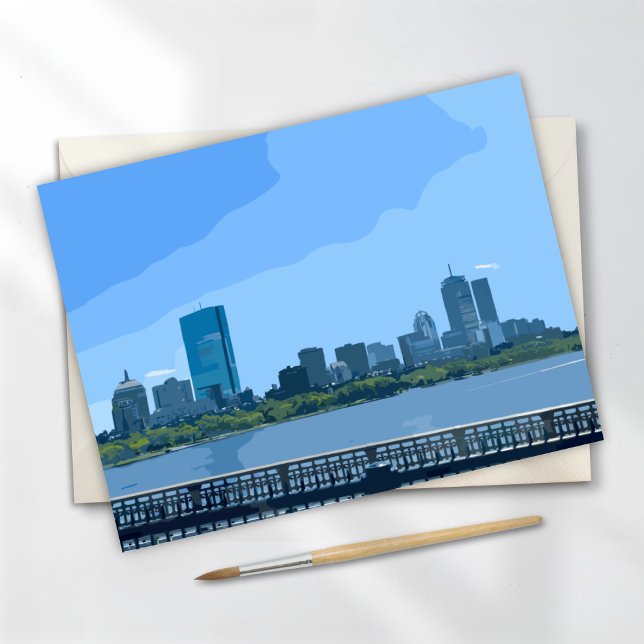 Boston Skyline Charles River Målning Vykort (Skapare uppladdad)