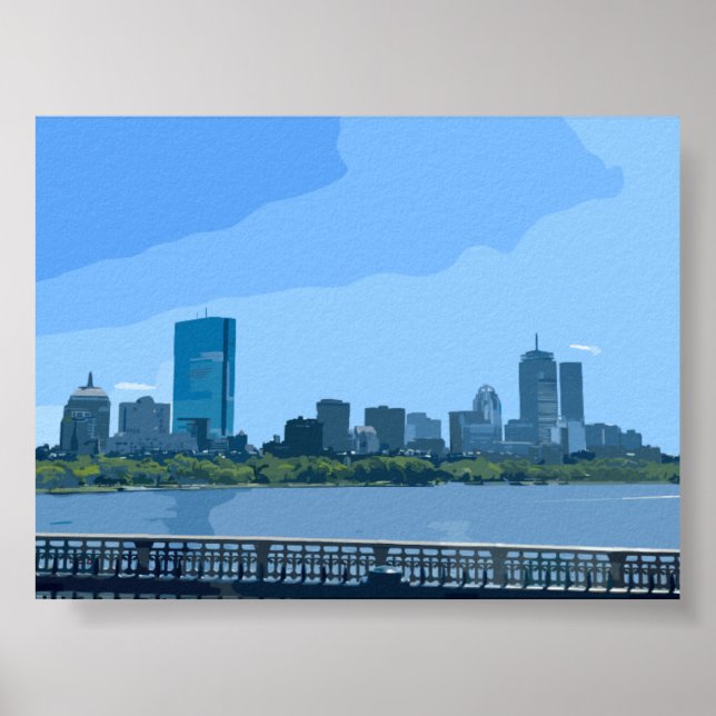 Boston Skyline Charles River Painting Poster (Framsidan)