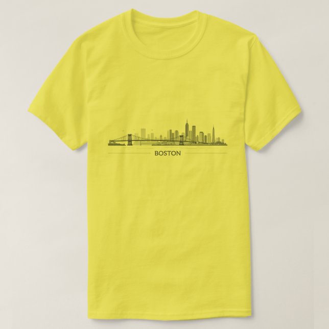 Boston Skyline Detaljline Art | Urban Landmark T Shirt (Design framsida)