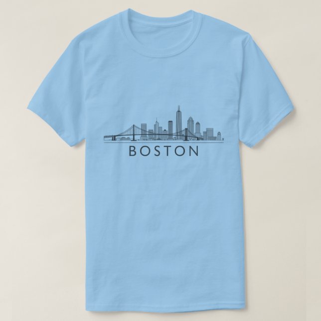 Boston Skyline Detaljline Art | Urban Landmark T Shirt (Design framsida)