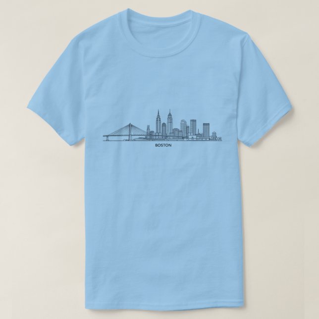 Boston Skyline Detaljline Art | Urban Landmark T Shirt (Design framsida)