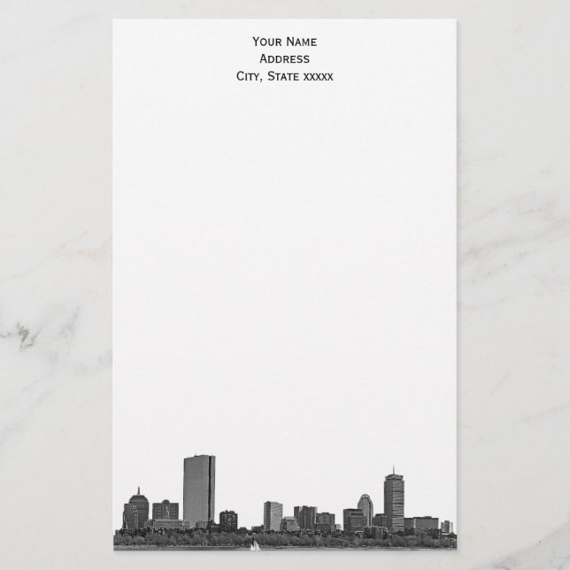Boston Skyline Etched 01 Pappersvaror Brevpapper (Framsida)