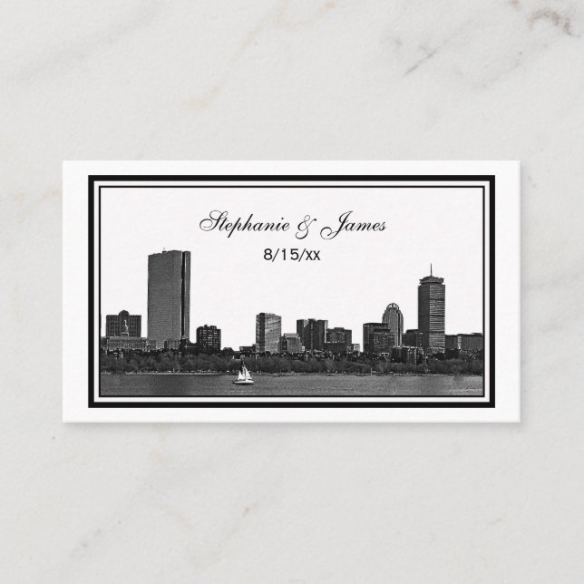 Boston Skyline Etched Framed Escort Card Placeringskort (Framsida)